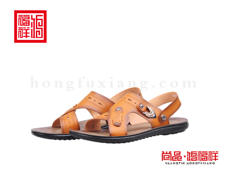 鸿福祥布鞋男鞋X252303土黄凉鞋