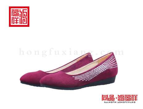鸿福祥布鞋女鞋N252100酒红时装鞋