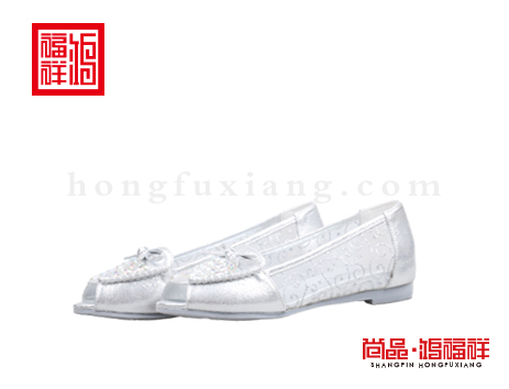鸿福祥布鞋女鞋X252330银白鱼嘴鞋