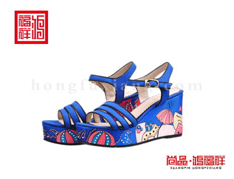 鸿福祥布鞋女鞋X252370蓝色凉鞋
