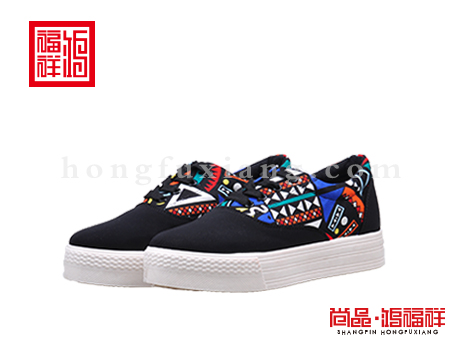 鸿福祥布鞋女鞋N165160黑色板鞋